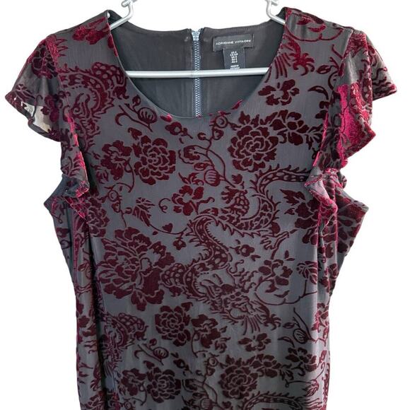 Y2K Adrienne Vittadini Dragon Floral Burnout Velvet Dress Whimsigoth Vamp S - Picture 2 of 7